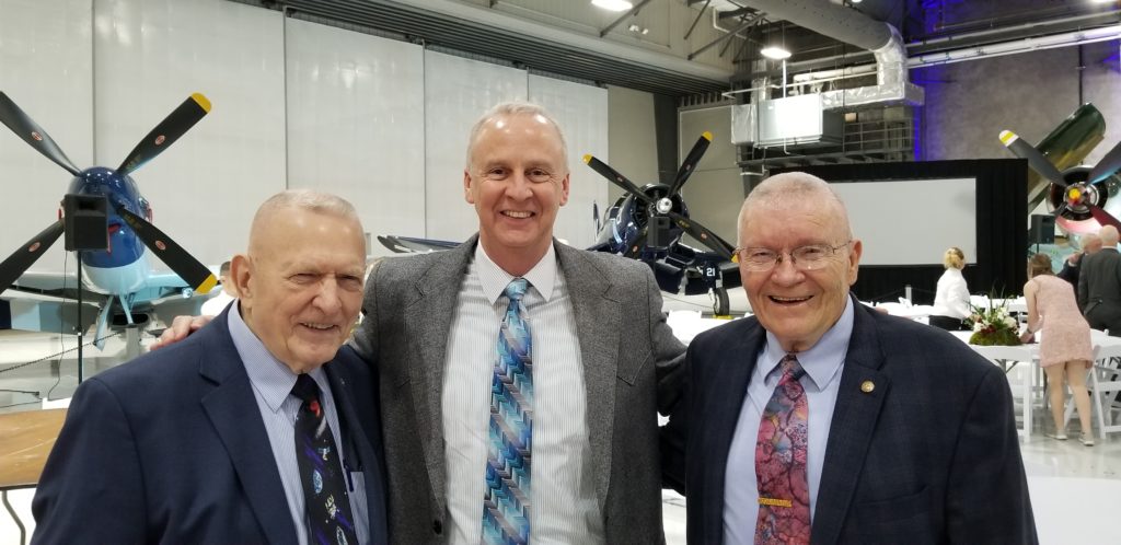 Gene Kranzz with Dr. Valasek and Fred Haise at Lonestar Aerospace Museum
